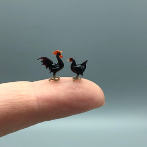 Miniatura de Cristal Gallo y Gallina